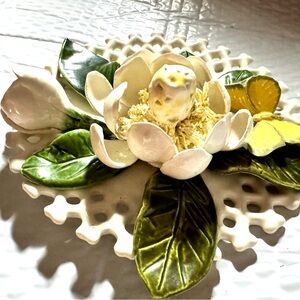 Charming Ceramic Floral Decor with Butterfly